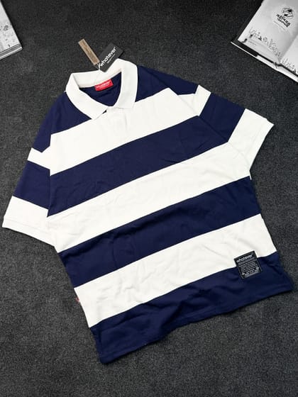 Stripe POLO (White-Blue)