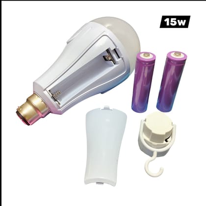 15W AC/DC Rechargeable LED Bulb | Dual 1200mAh ×2 Removable Battery | Pin & Thread Holder | Up to 6Hr Backup | Free Hook
