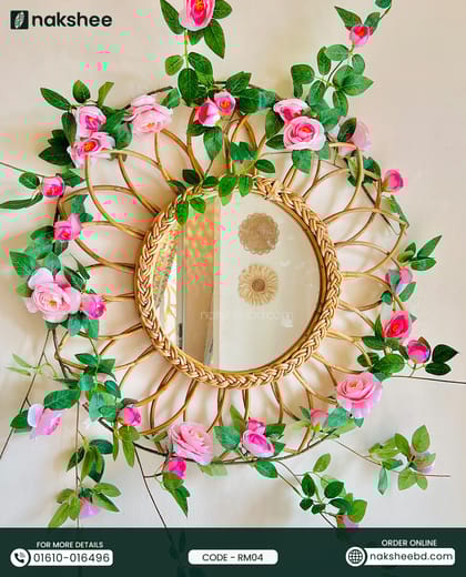 Rattan Mirror (RM04) + Rose vine flower