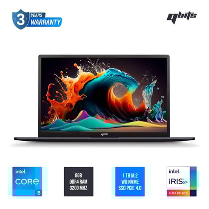 Qbits Sigma X2 Laptop Intel® Core™ i5-1240P (4.40 GHz 12 MB Cache) with 8 GB RAM and 1TB M.2 Western Digital NVMe SSD
