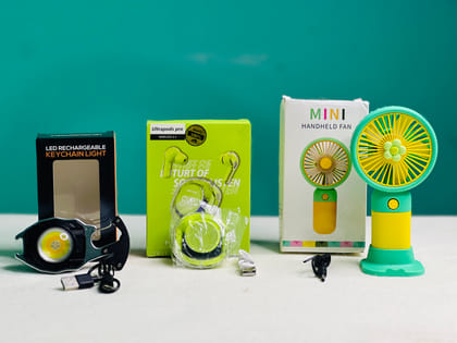 Multifunctional Rechargeable Keychain Light + Ultra Pods Pro TWS + Mini Portable Fan Combo