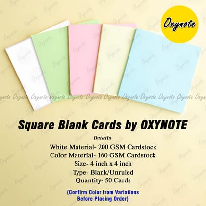 OXYNOTE Square Blank Cards - 4x4 inch - 50 Cards