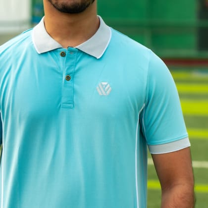 Premium Quality Piping Cut & Sew Design Pique Polo - Light cyn