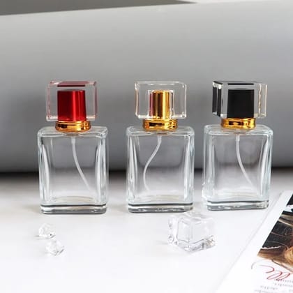 Empty Perfume Atomizer Refillable  Glass Spray 30ml Bottle Frosted Square shape color cap 1 pcs