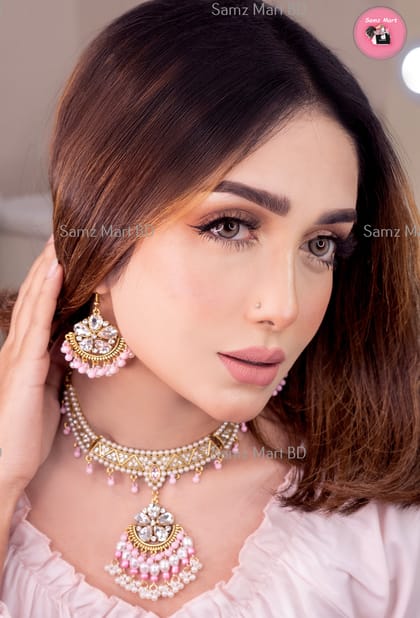 Luxury Premium Quality Indian Style Pink Stone Luxury Jhumka Necklace Set