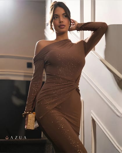 Marcella Glitter One-Shoulder Maxi Dress