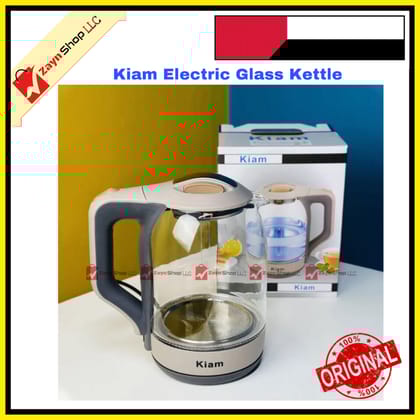 Kiam Electric Glass Kettle - PK824GL/BL-002 - 2L/1.8ltr - Glass Body - Double Dry-Boil Protection - Automatic Over Heat Protection - Kitchenware Electric Kettle