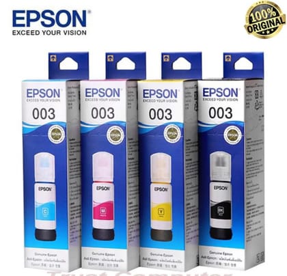 Epson 003 Black, Cyan, Yellow, Magenta Ink Bottle (4Color Full Set), Epson L3110, L3150, L3250, L3210, L5290 Printer