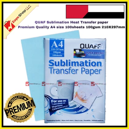 QUAF Sublimation Heat Transfer paper Premium Quality A4 size 100sheets 100gsm 210X297mm