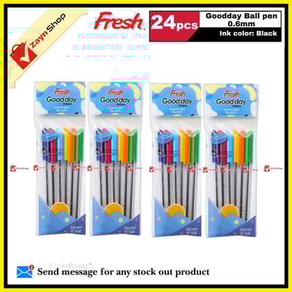 Fresh Good Day Ball Pen 0.6 mm Black Ink 24 pcs Random color body