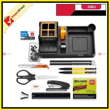 Deli 38252A Desk Organizer (Includes 17 pieces of stationery items) Black