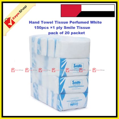 Hand Towel Tissue - Perfumed White-150pcs ×1 ply Smile Tissue pack of 20 packet