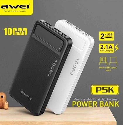 Awei P5K 10000mAh Dual USB Port Power Bank