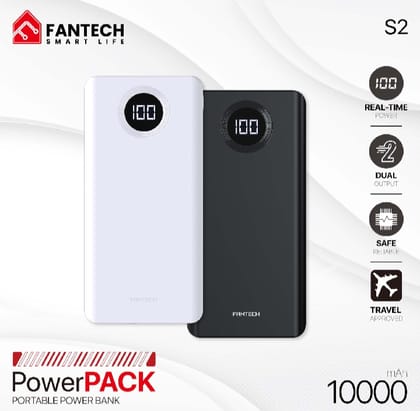 FANTECH S2 PowerBank 10000mAh Slim Mini Type C Micro Dual Output 10W Safe Reli