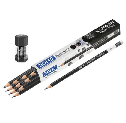 DOMS KARBON RUBBER TIPPED HB/2 GRAPHITE PENCILS pack of 10 pcs