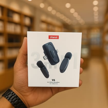 Ulanzi V6 3-in-1 Plug-Play Wireless Lavalier Microphone for iPhone/Android/Tablet/Camera