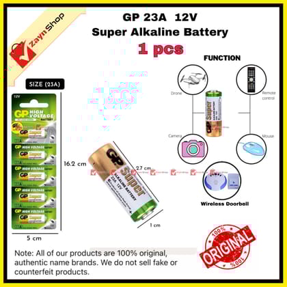 GP 23A 12V Alkaline Battery High Voltage 1pcs Use for Wireless Door Bell / Remote Control/Alarms