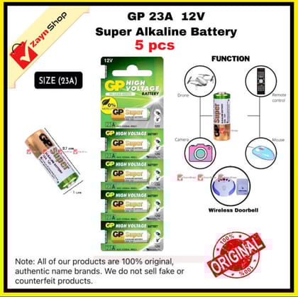 GP 23A 12V Alkaline Battery High Voltage 5pcs Used for Wireless Door Bell / Remote Control/Alarms