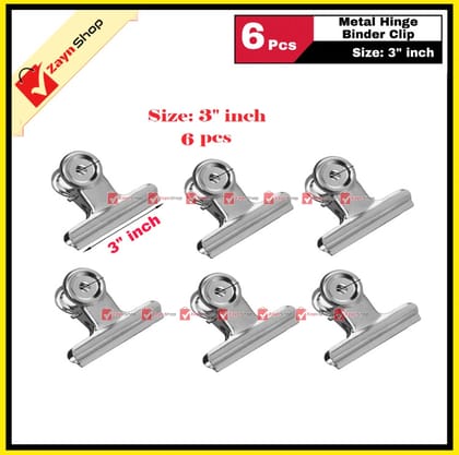 Metal Steel Hinge Clip Binder Paper Clip Size 3 inch Pack of  6 pcs