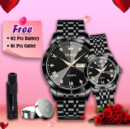 Olevs Stainless Steel Fashionable Couple Watches