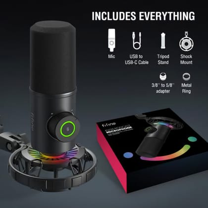 FIFINE K658 USB Dynamic Cardioid Podcast Microphone With A Live Monitoring, Gain Control, Mute Button