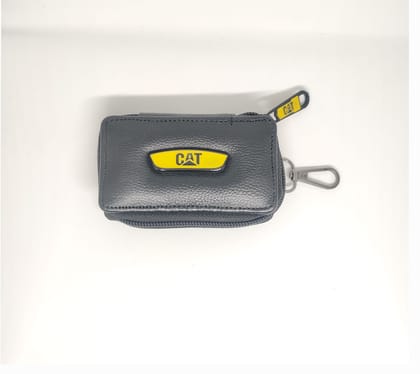 KroyShala 100% Leather Key Ring Wallet for Men – Zipper Keychain Pouch for Bikers, Car, Bike, Home, Office – Cat Style Design