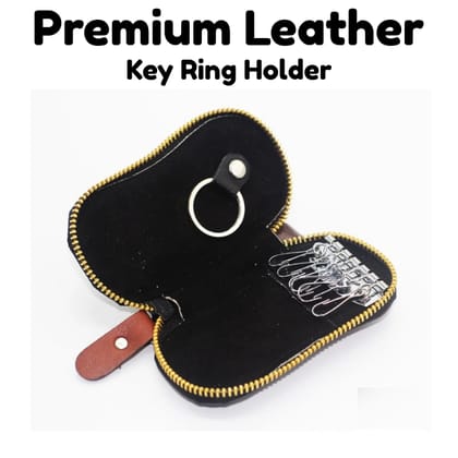 KroyShala Leather Key Ring Wallet – Black Key Holder Pouch Box for Men & Women – Durable Money Bag Style Organizer