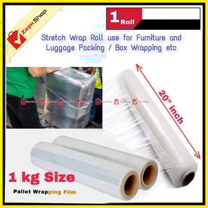 Wrapping Poly Roll 1Kg 20" inch Plastic Stretch Wrapping perfect For Luggage Box Wrapping 1 Roll