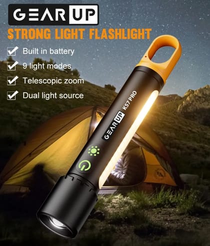 GearUP K57 PRO Rechargeable High Power Flashlight + Large COB Light with 5000mAh Lithium Battery