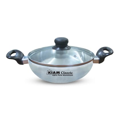 KIAM Aluminium Korai With Glass Lid 28 CM IB (Induction Bottom)