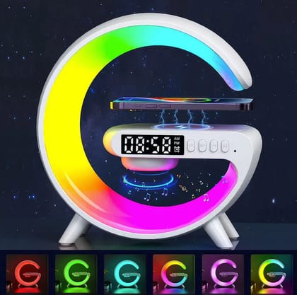 Smart Table Lamp with Wireless Charger, App Control,Sunrise WakeUp Light, RGB Lamp, Clock, Alarm, Mini Bluetooth Speaker, Dimmable Night Light Lamp Alarm Clock G63