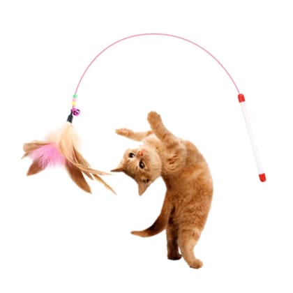 Funny Cat Stick Interactive Cats Toys Kitten Toy Sticks Rod with Metal Bells Feather and Long Wire Kitty Pet Training Products