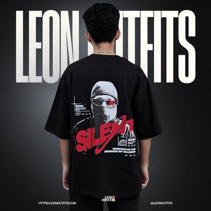 "SILENT" Men’s Oversized Drop Shoulder T-shirt in BLACK.