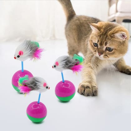 Pet Cat Toy Mimi Favorite Fur Mouse Tumbler Kitten Cat Toys Plastic Feather Play Balls for Catch Cats Supplies