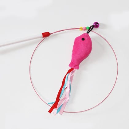 Cat Toy Feather Mouse Wand Cat Pet Toy Wire Chaser Wand Teaser Feather With Bell