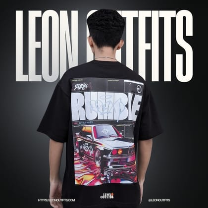 "RUMBLE" Men’s Oversized Drop Shoulder T-shirt in Black.