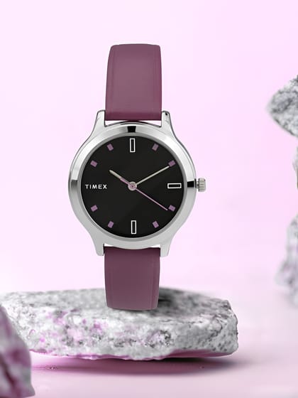 TIMEX  Black Dial Genuine Leather Strap Analog Watch - For Women