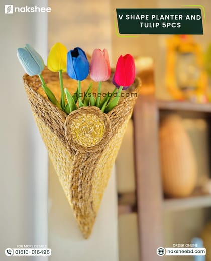 Vshape Planter + 5 Piece multicolor Tulip