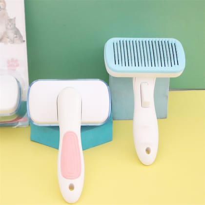 High Quality Rectangular Pet Push Brush Automatic Plastic Shedding Hair Remove Tool Dog Cat Loose Hair Comb For Pet Faces Fur Nozzle Grooming