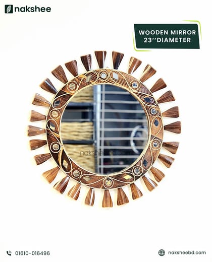 wooden mirror 23/23'' size Black leaf