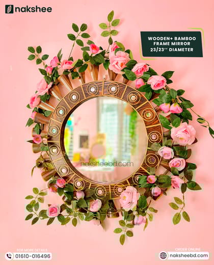 23/23'' size black stick circle mirror + Premium Rose vines