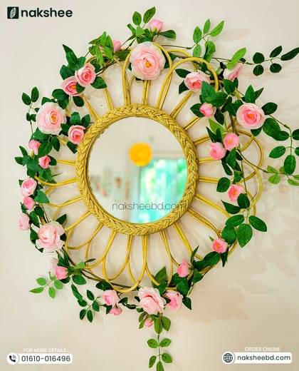 Rattan Frame Mirror RM03 + Premium Rose vine