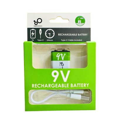SmarToools 9V 650mAh Type-C Lithium Rechargeable Battery