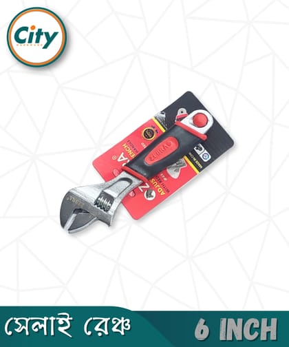 ১ পিস সেলাই রেঞ্চ ৬ ইঞ্ছি সাইজের সামঞ্জস্যযোগ্য রেঞ্চ ক্রোম ফিনিস ও রাবার গ্রিপ হ্যান্ডেল সহ