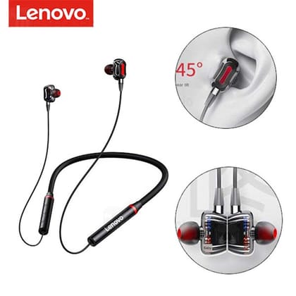 Black He05X Premium Quality Neckband Lenovo Headphone 5.1V Bluetooth Extra Bass Control Noise Cancellation Neckband - Neckband - Headphone