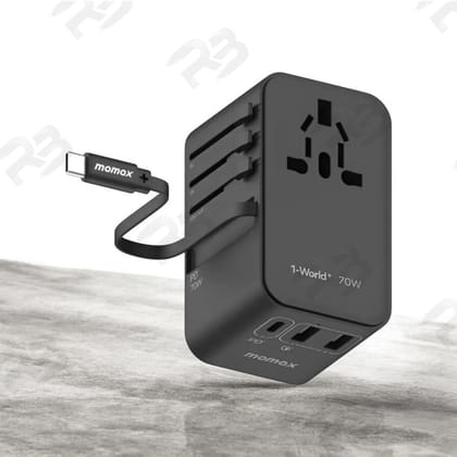 Momax 1-World+ 70W GaN 3 Port + AC Travel Adapter with USB-C Cable