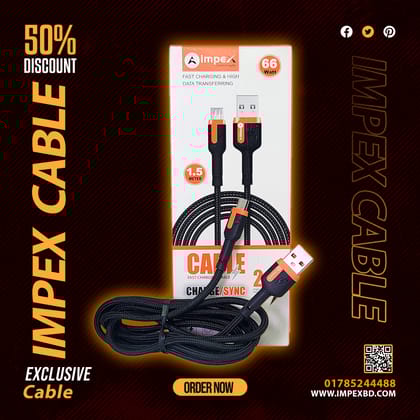 Impex Strong Micro Fast Charging Cable Model-C-30 (Black, 1.5 Meter Length)