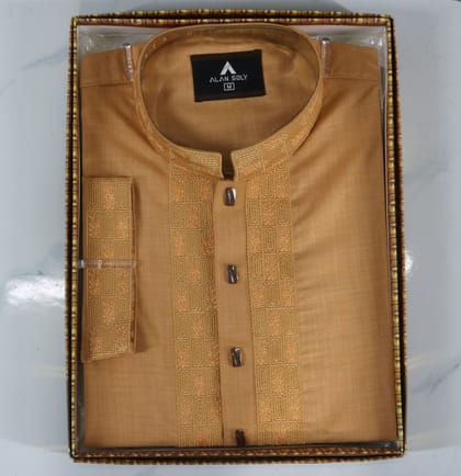 Golden Brown Embroidered Panjabi