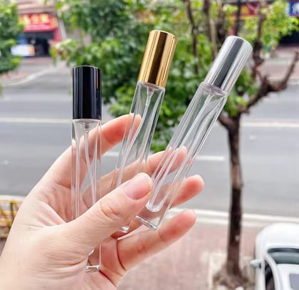 Empty 10ml Perfume Atomizer Refillable Spray Glass Bottle Slim long Square shape Transparent  Random color cap 1 pcs