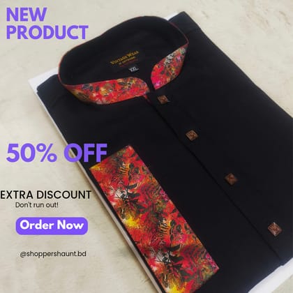 Premium Cotton Contrast Panjabi for Eid (Gulabi Black Beauty)